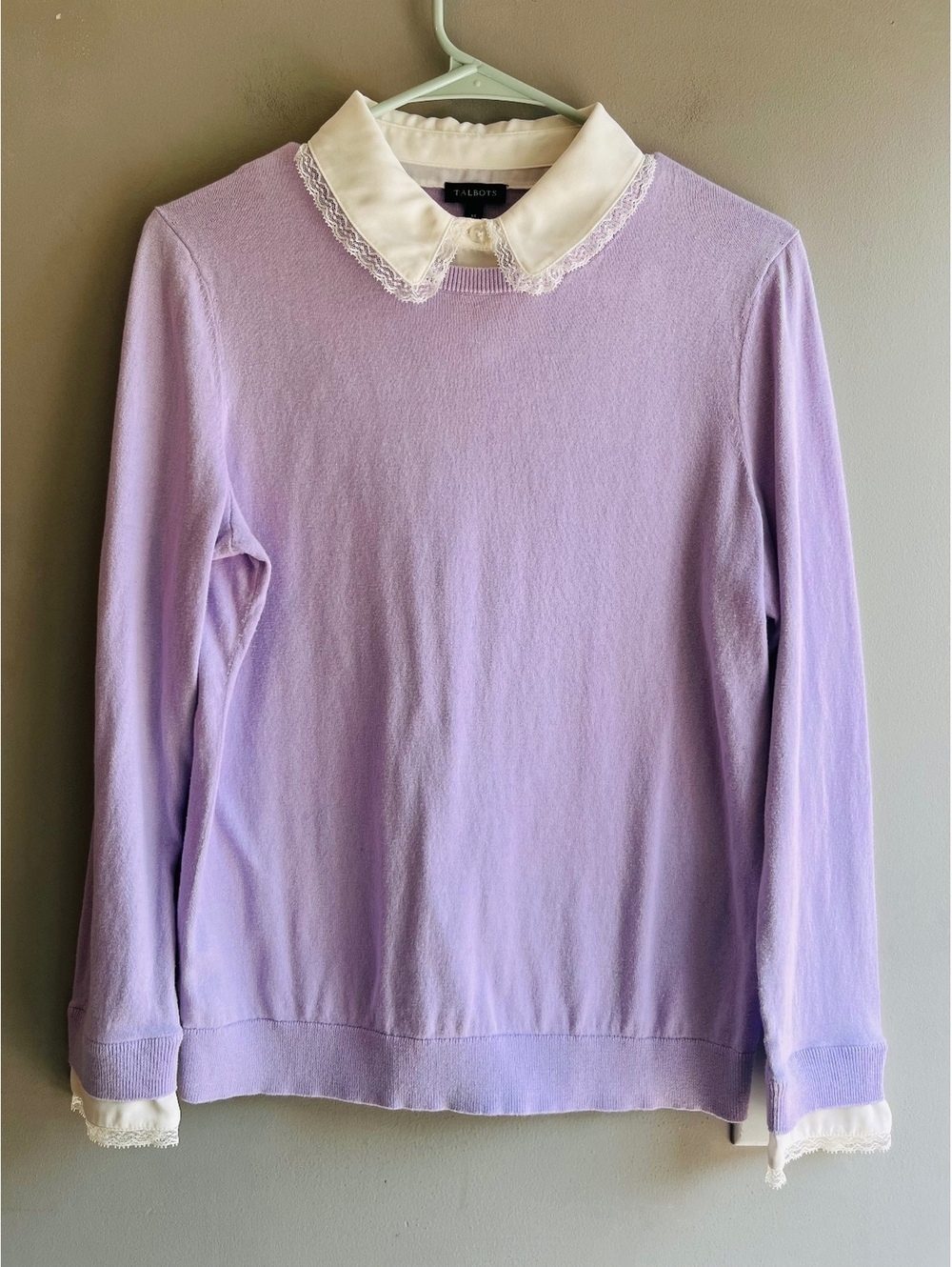 Talbots Lace Collar Purple Sweater Cotton/Silk Medium